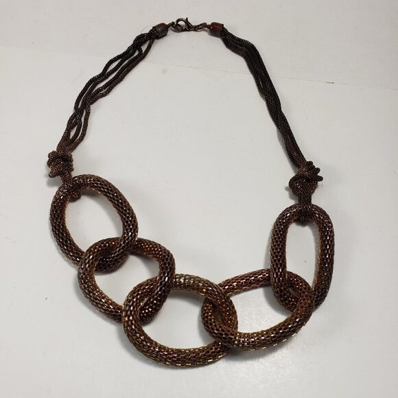 Brown Multi-Strand Hoop Necklace – 20" Bold Statement Women’s Fashion Jewelry - Picture 4 of 9